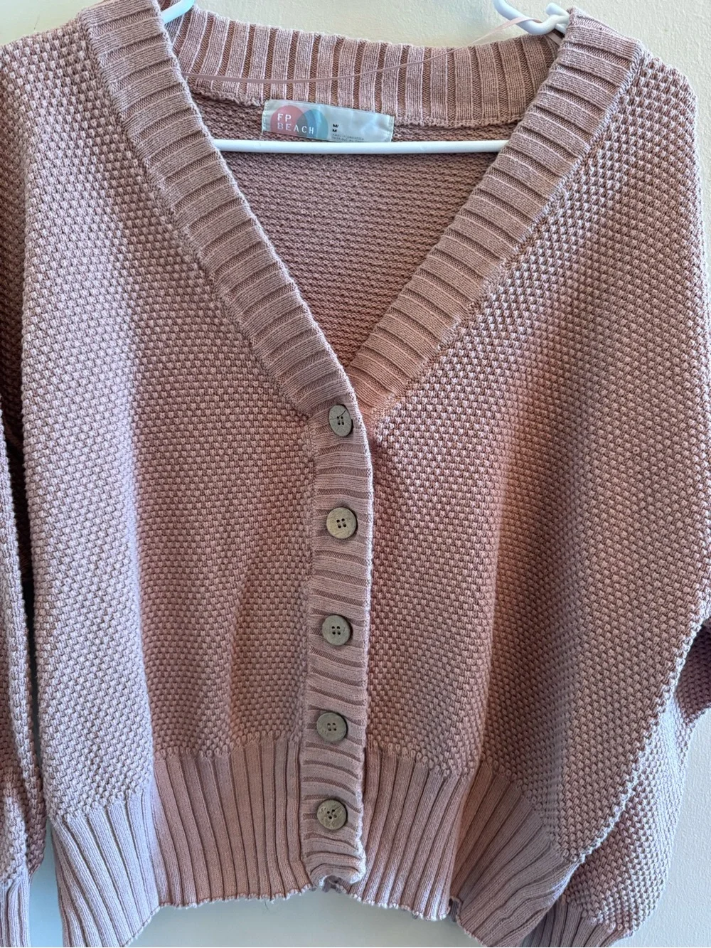 FP Beach Textured Button-Front Cardigan Sweater in Mauve
